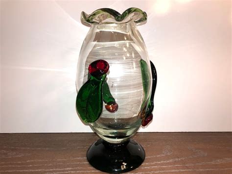 Vintage Hand Blown Art Glass Vase Murano Applied Cherry Vase Etsy