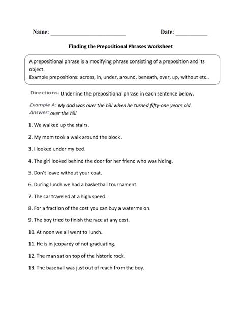 prepositional phrases worksheet  answer key db excelcom