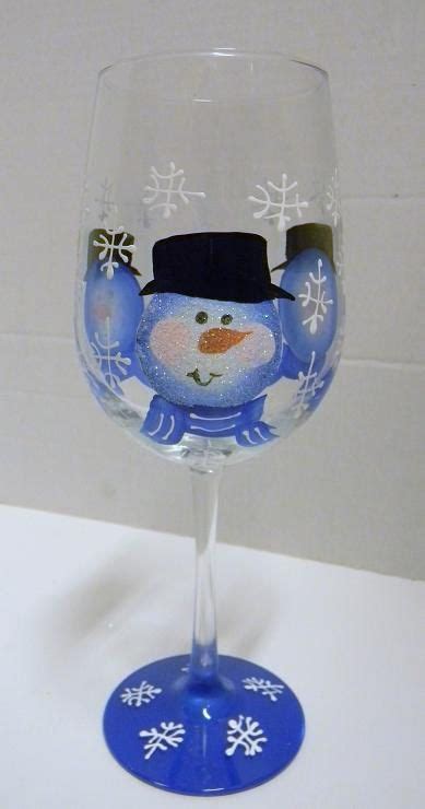 Sparkle Snowman Hand Painted Wine Glasses With By Customglassart 10