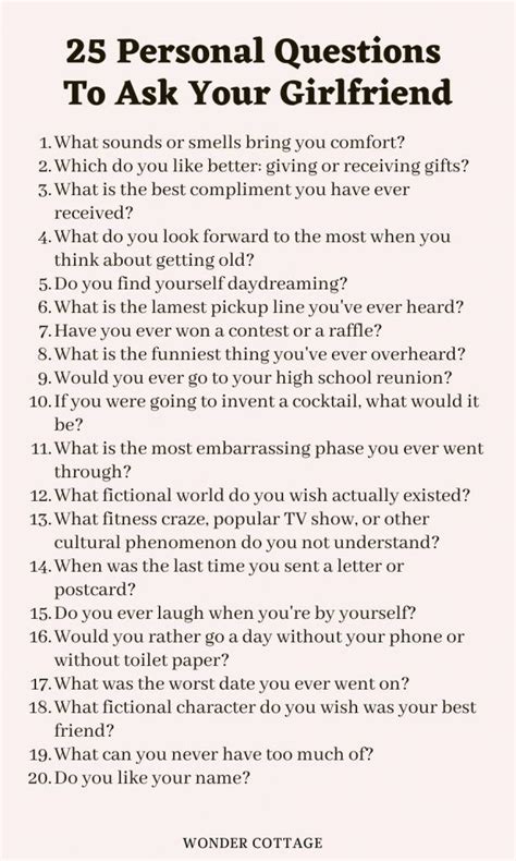 245 Questions To Ask Your Girlfriend Wonder Cottage Relationship