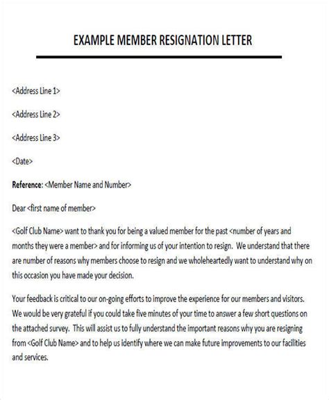 membership resignation letter samples  templates   ms