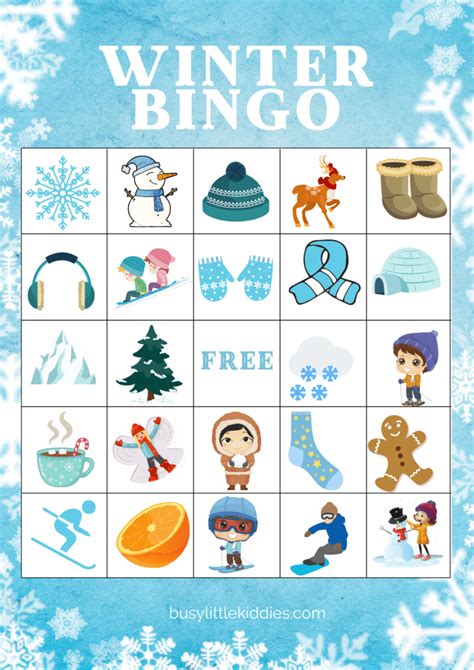 winter bingo  printable busy  kiddies blk