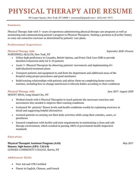 physical therapy aide resume sample   tips