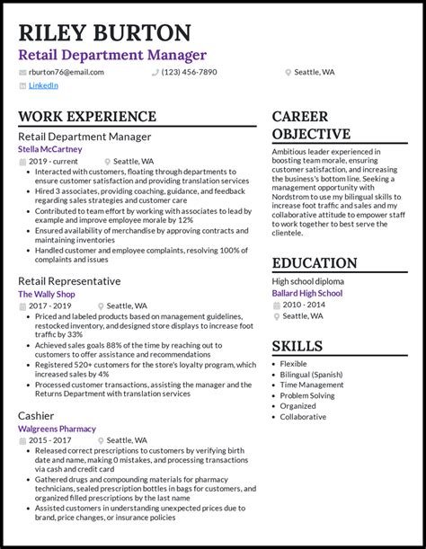 retail store manager resume template