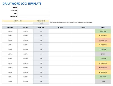 work log templates    examples smartsheet daily