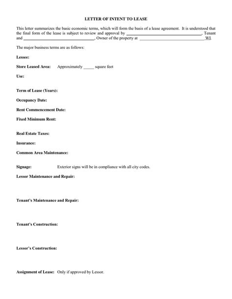 letter  intent lease template