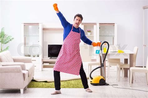 Contractor Man Cleaning House Doing Chores Stock Image Colourbox