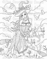 Coloring Pages Witch Digital Adults Printable Adult Halloween Stamp Fairy Books Print Color Getcolorings Getdrawings Visit sketch template
