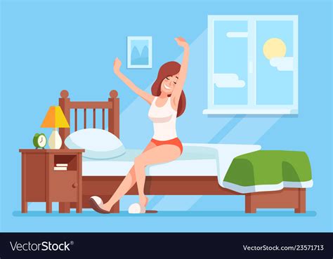 lady wakes up morning lady is sitting on mattress vector image