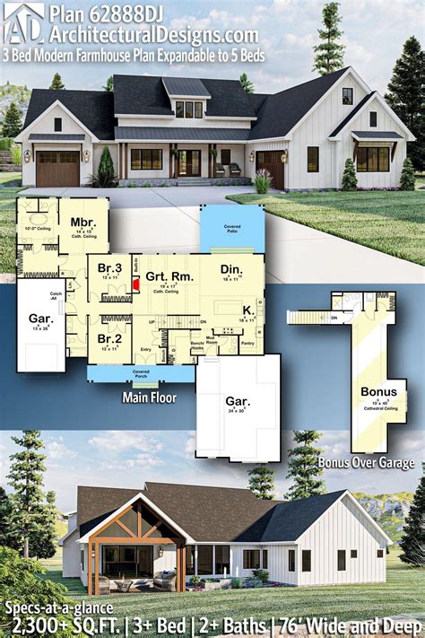 plan dj flexible  bed modern farmhouse plan  cathedral ceiling great room modern
