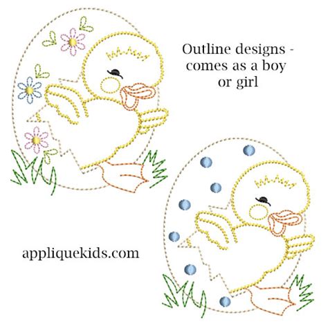easter ducklings outline embroidery designs