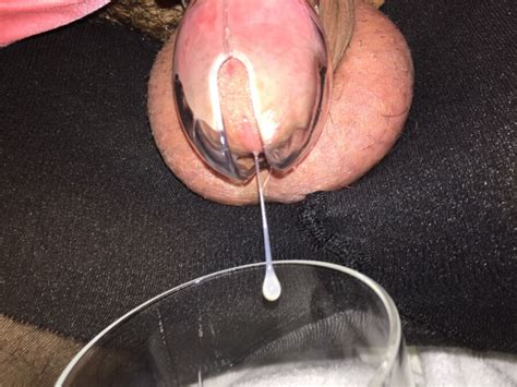 chastity locked up with a cum dribble fetish porn pic