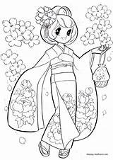 Coloring Pages Girl Japanese Anime Printable Kimono Kids Sheets Books Princess Color Cute Outline Adult Book Cramer Nancy Drawings Choose sketch template
