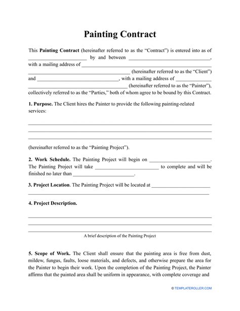 printable contract  painting services   sample painting