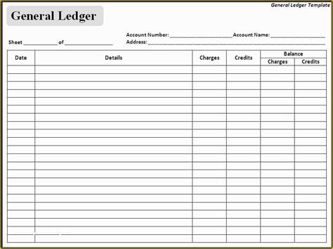 accounting templates  blank general ledger