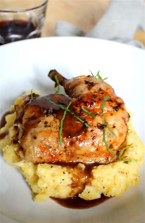 roast chicken  red wine demi glace  polenta epicures table