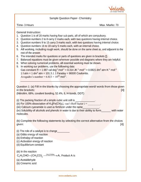 Isc Sample Papers For Class 12 Chemistry Paper 1 2022 2022