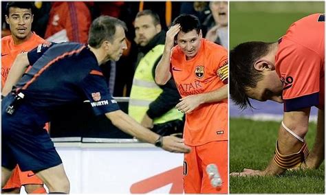 video lionel messi gets booked after getting hit on head by water bottle