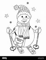 Postman Poles Skiing Snowman sketch template