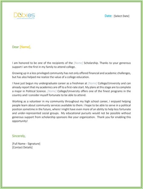 scholarship letter  appreciation   scholarship   letter