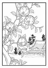 Coloring Hiroshige Flowers Cards sketch template