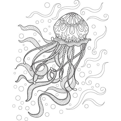 jellyfish hand drawn  adult coloring book  vector art  vecteezy