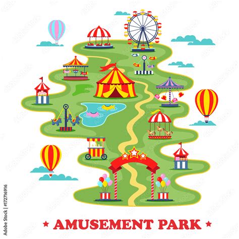 map  amusement park  circus  attractions stock vector adobe stock