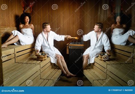 Beautiful Young Couple Sitting Together In A Sauna Stock Image Image