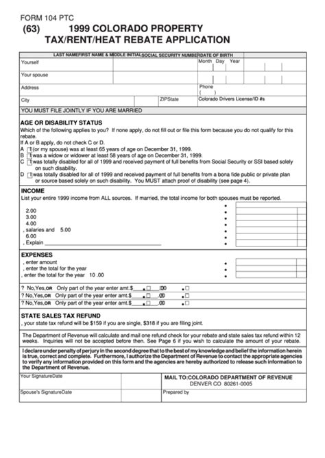 form  ptc colorado property tax rent heat rebate application