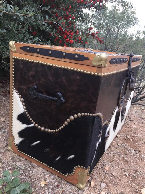 heirloom western cowhide leather trunk hope chest signature cowboy