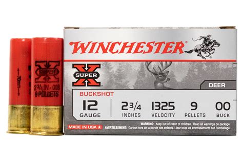 Winchester 12 Gauge 2 3 4 In 9 Pellet 00 Buck Super X 5 Box Sportsman