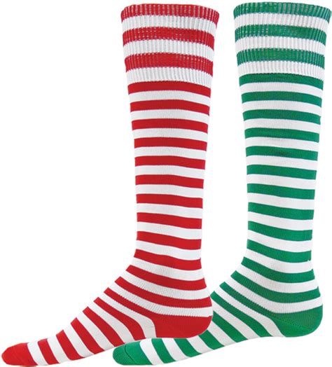 mini hoop red and green stripes mis matched holiday knee high socks 1