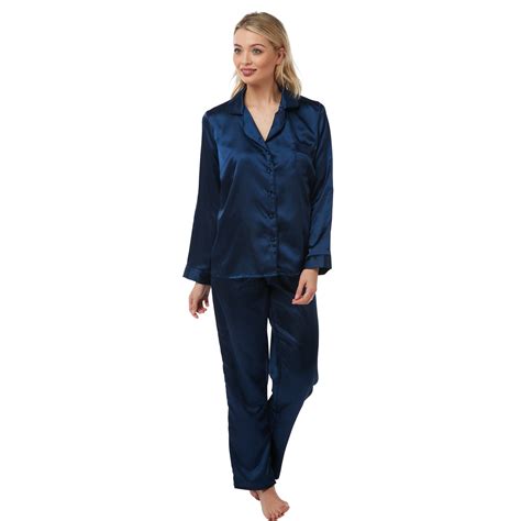 sexy satin plain navy blue pyjamas pjs set    boutique