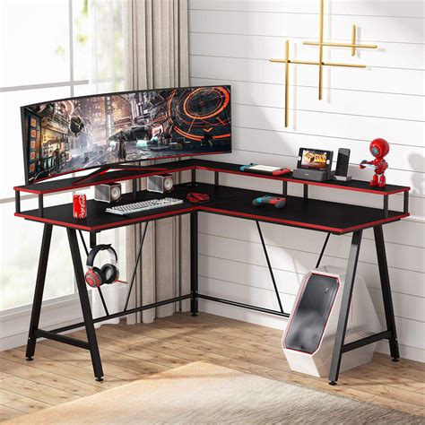 tribesigns  shaped computer desk  hutch shelf corner gaming desk