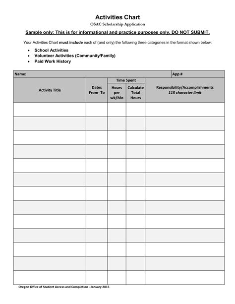 activities chart template  students  printable  templateroller