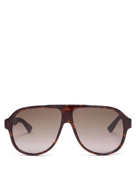 gucci rubber aviator acetate sunglasses in brown for men lyst