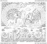 Coloring Meadow Horses Deer Illustration Royalty Clipart Bannykh Alex sketch template
