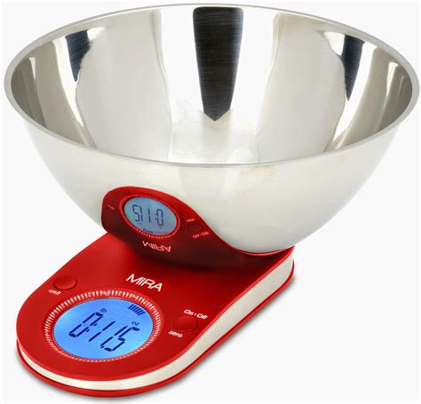 mira bakers digital kitchen scale  removable stainless steel bowl red digital spoon