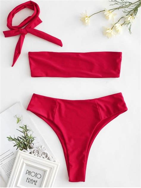 [7 Off] 2021 Multiway High Leg Bralette Bikini Set In Love Red Zaful