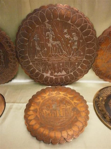 6 Egyptian Copper And Brass Decorative Plates