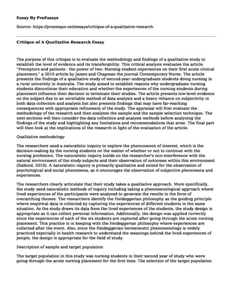critique   qualitative research  essay term paper