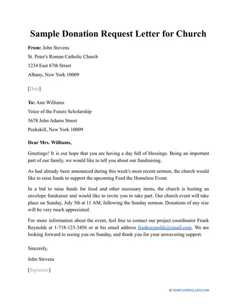 sample donation request letter  church  printable