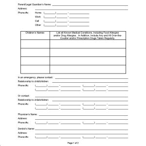 printable daycare forms