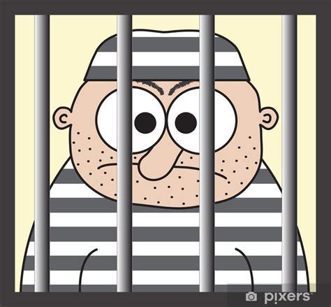 Cartoon Prisoner Behind The Bars Funny Vector