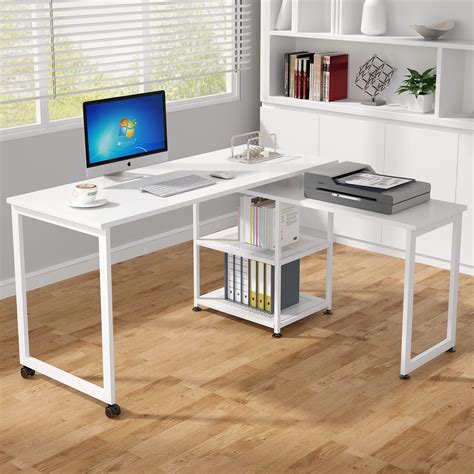 Tribesigns Modern L Shaped Desk With Storage Shelves 360° Free Rotating