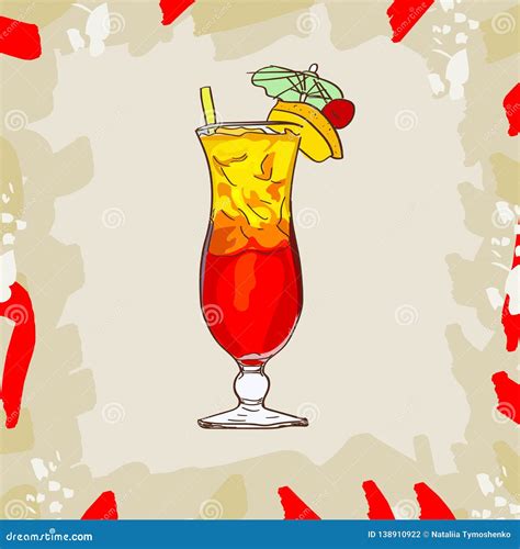 Sex On The Beach Tropical Cocktail Illustration Alcoholic Classic Bar