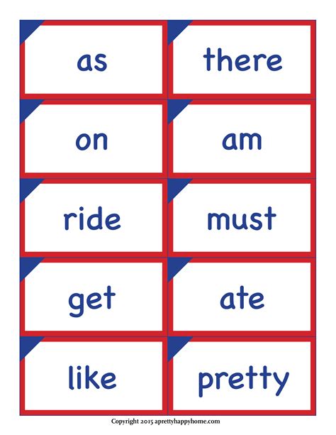 kindergarten sight word flash cards  printable  pretty happy home