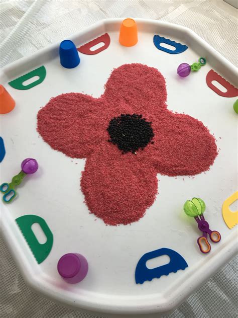 tuff spot coloured red rice black beans poppy craft messy play