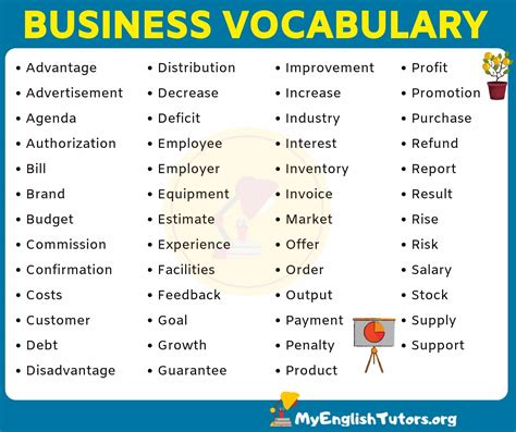 business words list   important words   business