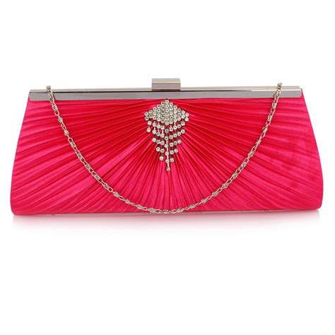 wholesale pink satin clutch bag  crystal decoration